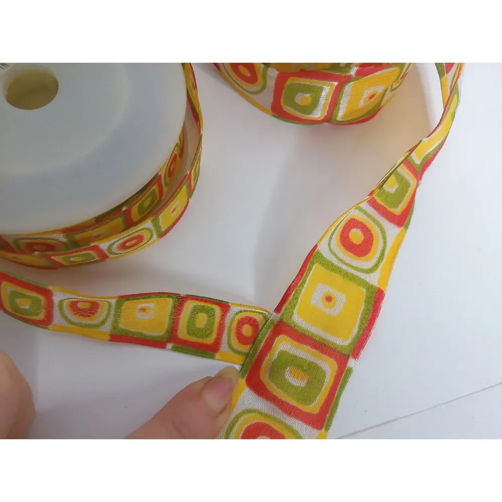 Vintage Retro Ribbon Psychedelic Wired Orange Green Yellow Set of 2